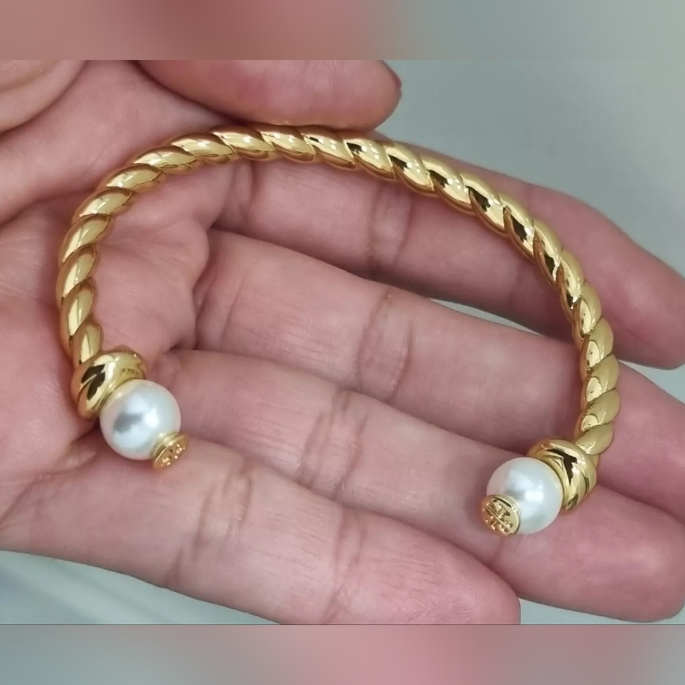Tory Burch Rope Pearl Logo Bangle/Cuff Bracelet